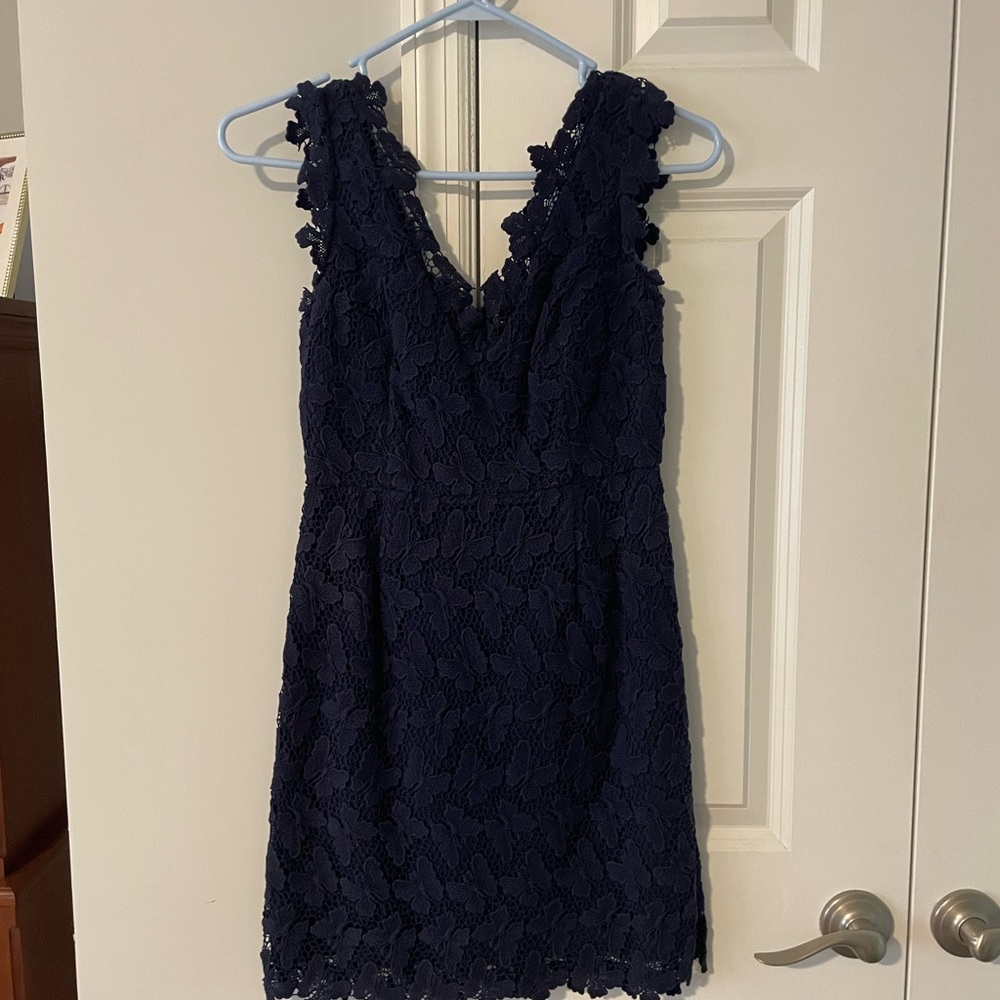 Lilly Pulitzer Blue Sheath Mini Dress V-neck Sleeveless Lace